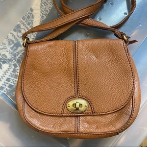 Fossil brown tan leather crossbody bag